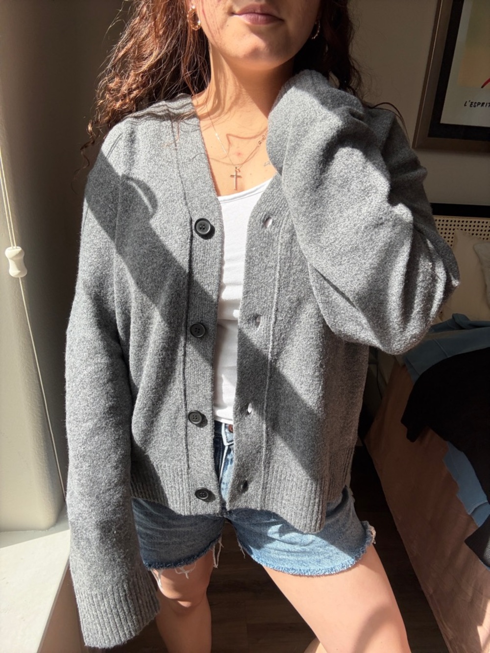 H&M Regular Standard Soft Boucle Cardigan | Oversized Boyfriend Fit | Size L